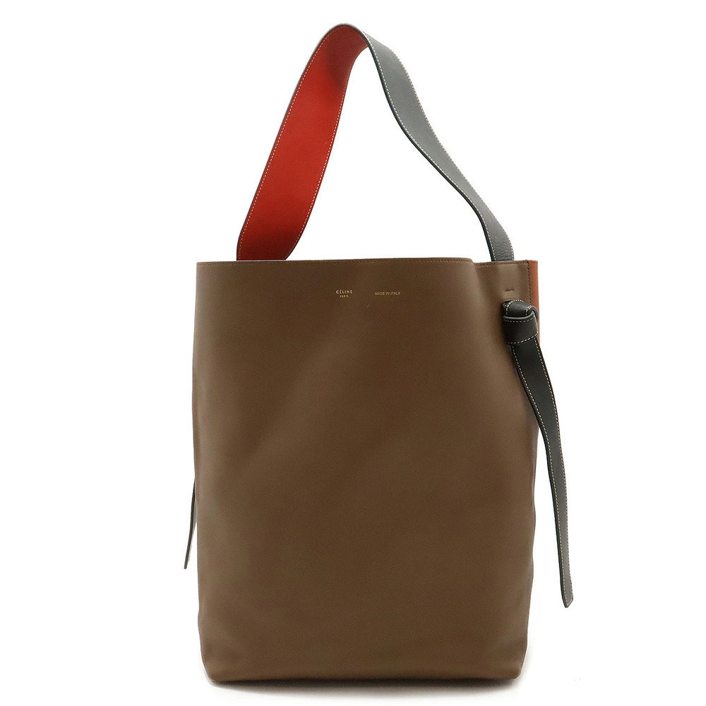 Celine Twisted Cabas Shoulder Bag Hobo Leather Mocha Brown Terracotta Pouch